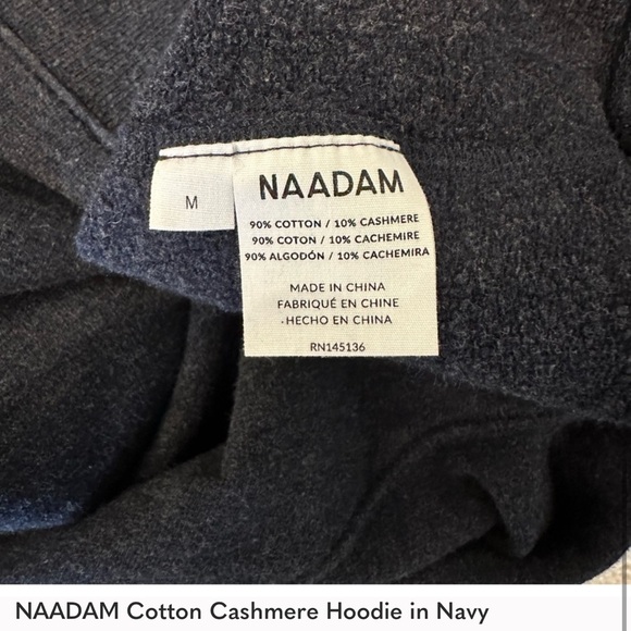 Naadam cotton cashmere hoodie sweatshirt in navy blue cozy luxe layer lounge - Picture 8 of 13